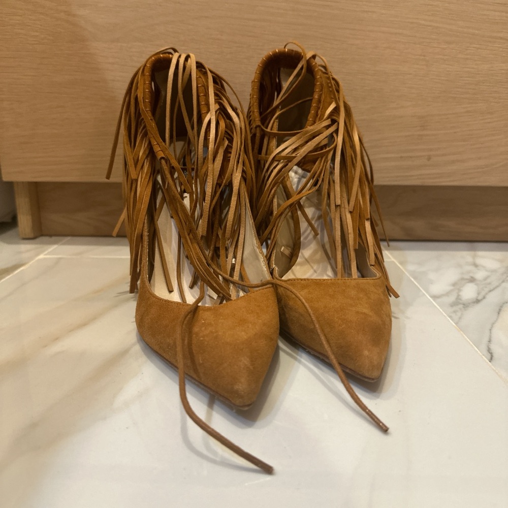 Fringed Tan Suede Women's Shoes